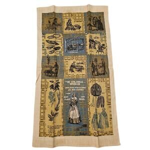 Vintage Linen Towel Bonheur Colonial Woman Loom Wool Spinning Methods Crisp